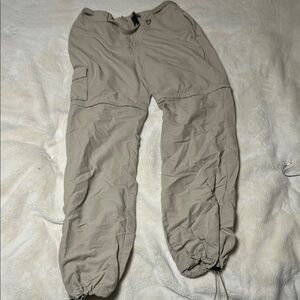 Tan Cargo Pants with Elastic Cuffs and Relaxed Fit